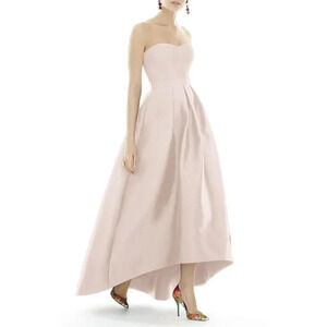 Alfred Sung Dress Size 4 Nude Blush Pink Strapless Hi Low Formal Twill Satin